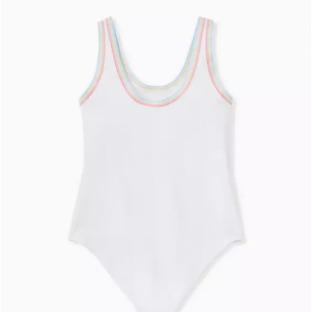 Torrid scoop neck White Bodysuit with Rainbow Trim size 10